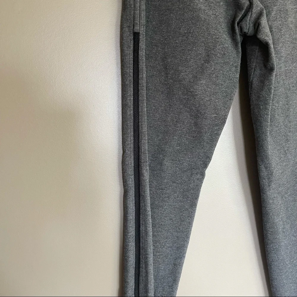 High Waisted Heather Gray Leggings with‎ Mesh Side Stripe Detail Slim Fit Active